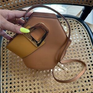 Mini Hexagon Crossbody Bag in Tan and Mustard